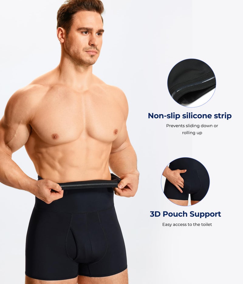TAILONG Men Tummy Control Shorts High Waist Slimming Underwear Body Shaper Seamless Belly Girdle Boxer Briefs (Black with Fly, 3XL) - Image 1